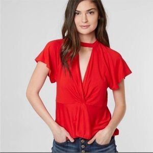 Free People Just a twist peplum plunging top SZ Xsmall